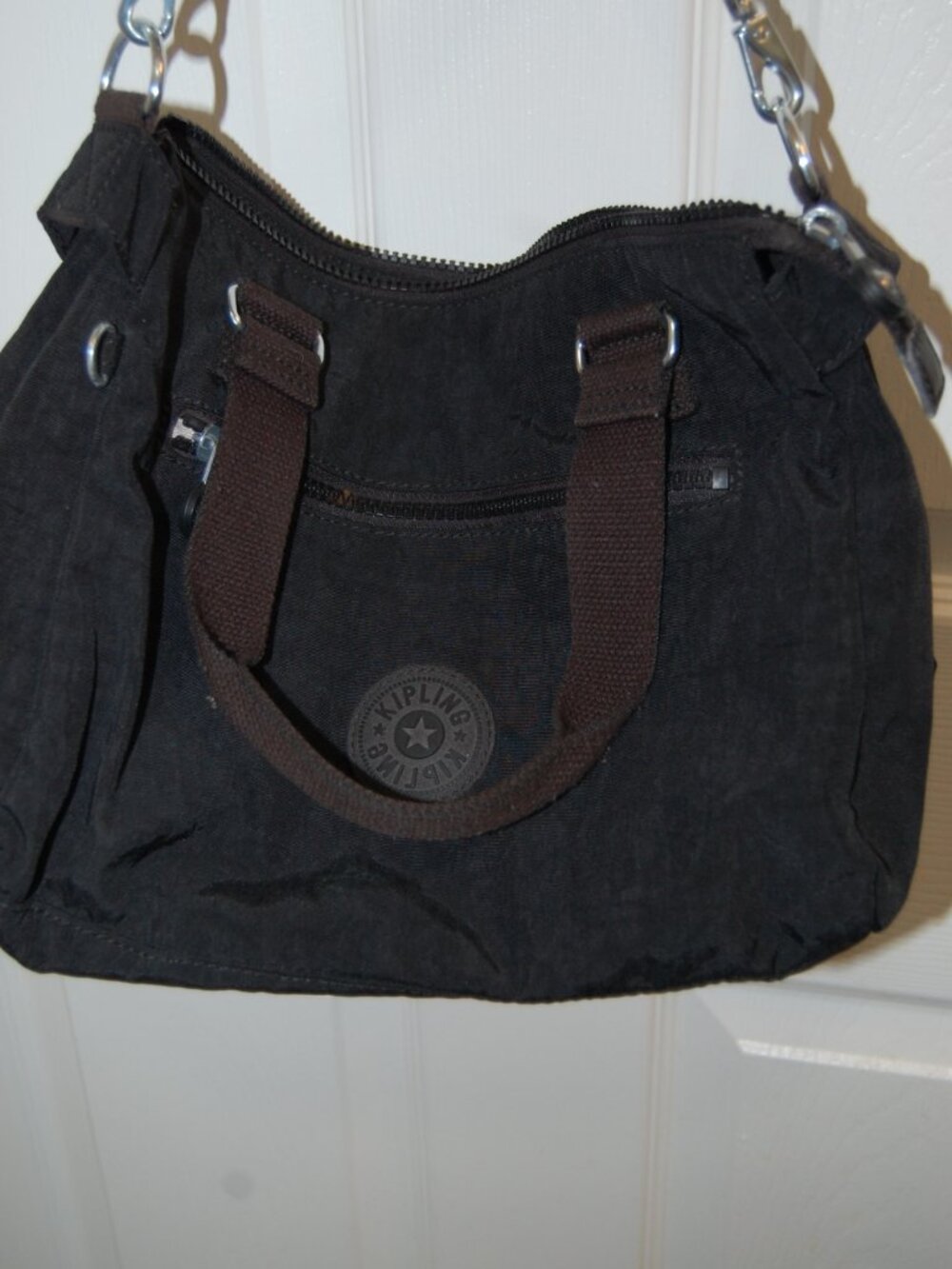 KIPLING Black Fabric Shoulder Bag With Big Zipper Shoulder Straps and Handles